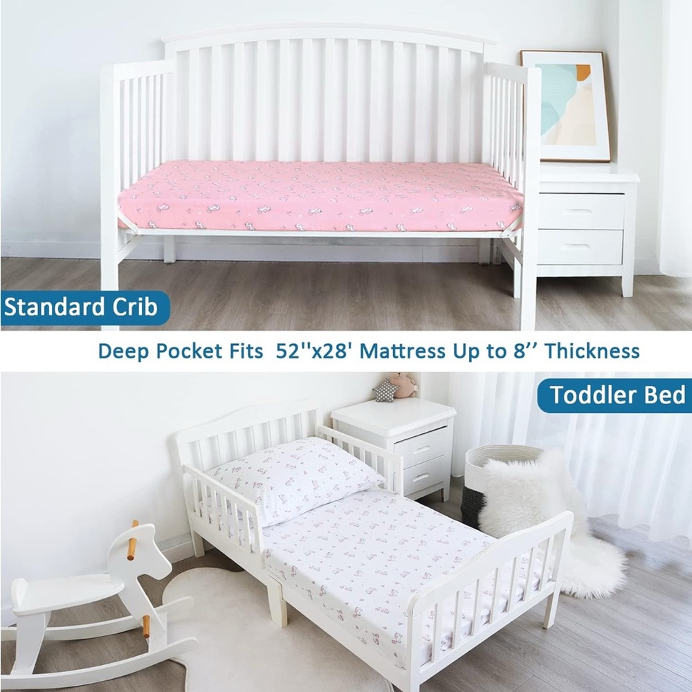 Pink and White Bedding Sheet Set for Crib and Toddler